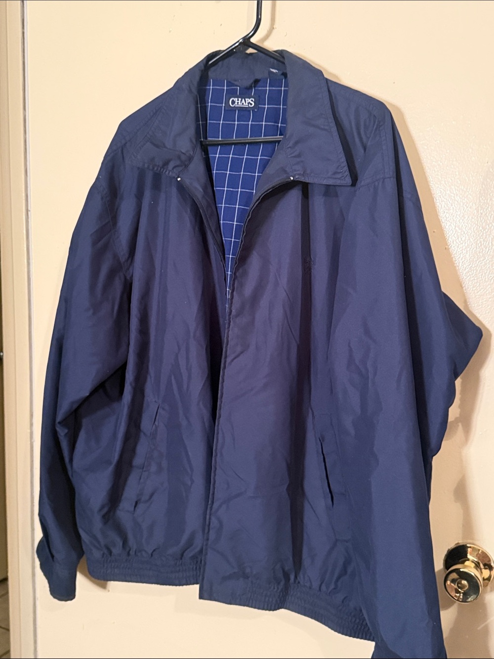 Chaps Navy Windbreaker with Checked Lining